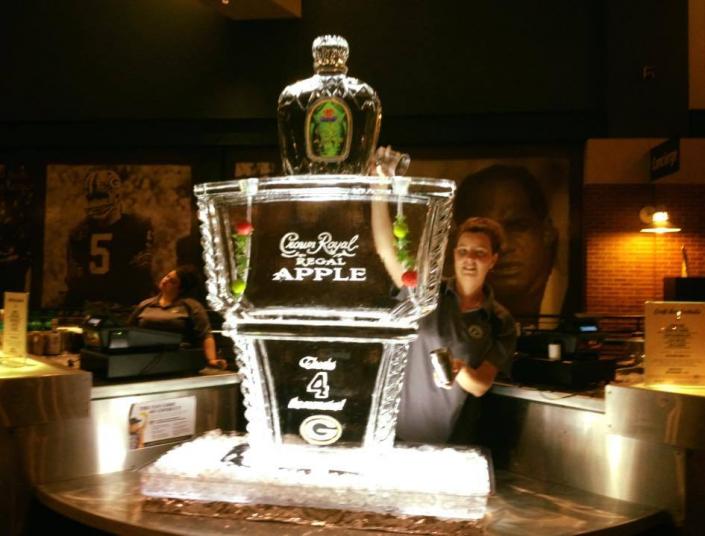 A Thanksgiving Luge carving for Crown Royal at Lambeau Field today. Call us today for your holiday liquor luge to feature your favorite drinks at your next holiday party or corporate celebration. 