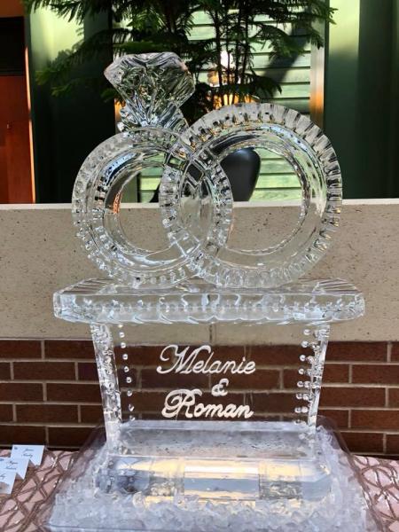 Monogrammed and Linked Wedding Rings Ice Sculpture