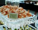 This custom shrimp display in the form of a functional food display was brought to you by Krystal Kleer Ice Sculptures, LLC. This Fried Jumbo Shrimp Display was a huge hit! Keep your food cold and your guest coming back for more. 